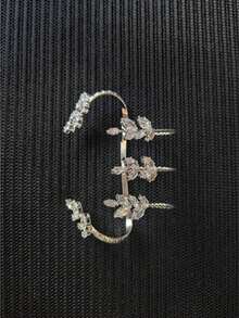 1 件可调节叶子锆石戒指，高端欧美风格水钻手链，百搭女士珠宝 - 銀色 - 查看 4