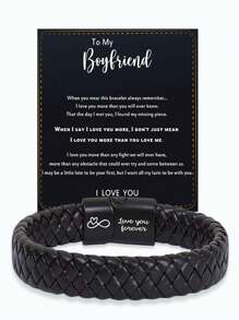 送给我儿子的励志手链，来自爸爸妈妈的礼物，永远记住你更勇敢，编织皮革手链，适合青少年男孩，来自妈妈，可调节，送给儿子的礼物，圣诞礼物