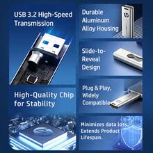 HP 256GB 128GB USB 3.2 Flash Drive,Metal Shell USB Drive, With Lanyard USB/Type-C Adapter - Blue - View 6