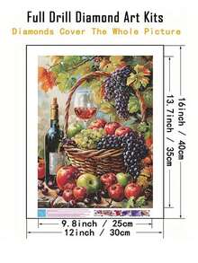 5D钻石画套装，圆形钻石DIY水果主题画布，家居装饰礼品 - 彩色 - 查看 2