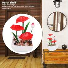 LUMIARTISAN Red Lotus Leaf Desktop Fountain With Pink Flowers - USB Power Indoor Waterfall Decoration, Suitable For Office Or Living Room, Plastic Material, Living Room Decoration | Vibrant Desk Fountain | Plastic Structure - 紅蓮 - 查看 5