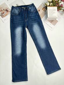 冬季保暖直筒牛仔裤