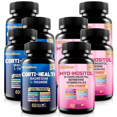 Windboss Super Saver 4 Boxes | Cortisol + Inositol | 360+240 Capsules Total | Comprehensive Support For Energy And Well-Being