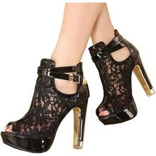 Women's Pretty Lace Open Toes High Heels Ankle Boots-2025 - màu đen - Xem 9