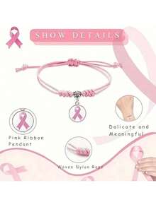 1/5/10pcs Pink Ribbon Woven Bracelets - Adjustable Jewelry Set For Women - Breast Cancer Awareness Month Support Gift - Multicolor - View 2