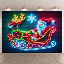 1 pièce Bannière de traîneau du Père Noël et des rennes au néon, décoration de fête vive, convient pour le salon, la chambre à coucher, le bureau - polyester durable, décoration polyvalente pour fête et baptême, rehausseur d'ambiance de Noël, décoration de Noël