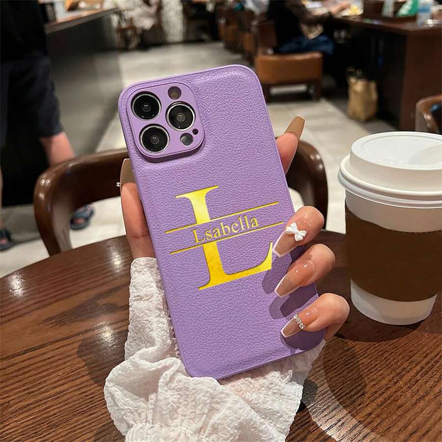 定制手机壳，后盖 INS 奢华韩国皮革防震外壳个性化首字母名称 3D DIY 雕刻金字母烫印技术