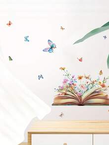 1 قطعة ملصق فني ملون بتصميم الفراشة والكتاب السحري - ملصق جداري ذاتي اللصق مقاوم للماء وقابل للإزالة، مثالي للغرف المعيشية والنوم والثلاجات المنزلية والزجاج والمرايا وديكور التجميل، يجعل ديكور المنزل أكثر إثارة للاهتمام