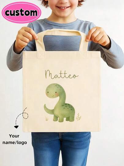 Bolso de lona personalizado con dinosaurio 3D + nombre, bolso de hombro, material de lona, impresión por transferencia de calor de letras y logotipos personalizados, bolso de estudiante, bolso de mano de estudiante, bolso de lona universitario personalizado, temporada de regreso a clases, fiesta de regreso a clases, excelente bolso de lona para tomar fotos, regalo personalizado con tema de dinosaurio, regalo de regreso a clases/cumpleaños, Día del Maestro, Acción de Gracias, Día de la Madre, bolso de pareja, bolso de lona de un solo compartimento