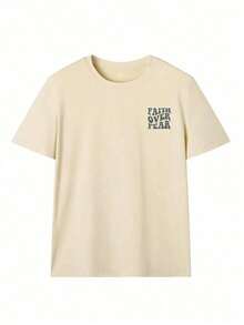 180g Faith Over Fear Christian Graphic-Shirt |   Women's Casual Vacation Bible Verse Tee |   Summer Round Neck Short Sleeve Top Summer-Shirt Women Casual Loose Top Letter Print Tee - 杏色 - 查看 5