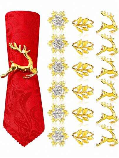 18 件/12 件/8 件/6 件/1 件圣诞驯鹿餐巾环，铸铁纯色餐巾架，非常适合节日派对、圣诞节餐桌装饰，适合圣诞聚会、生日、农舍、婚礼、餐厅、酒店、情人节、宴会、自助餐