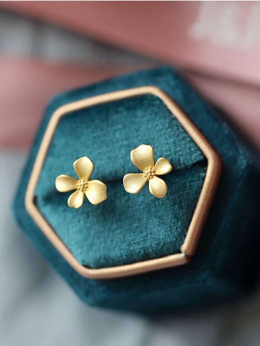 زوج من أقراط الأزهار، أقراط زهرة الياسمين، مصنوعة من الفولاذ المقاوم للصدأ 304، أقراط زهرة البوانسيانا، أقراط بتلات بسيطة، مناسبة للاستخدام اليومي للنساء