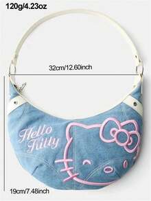 Sanrio 1 pieza Bolso cruzado de denim con bordado de Hello Kitty, bolso casual versátil para llevar debajo del brazo para mujeres