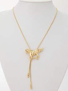 1pc Western Cowboy Style Turquoise Adjustable Snake Chain Necklace With Bull Head Pendant, Unisex - Necklace - View 5