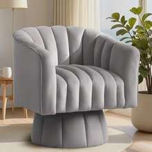 KORSER Swivel Accent Chair,360°Swivel Barrel Chair, Modern Swivel Chair With Velvet Fabric, Mid-Century Swivel Chair With Wide Upholstered, Round Swivel Armchair For Living Room, Lounge, Bedroom - 灰色 - 查看 1