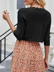 Valentine's Day Women's Bolero Shrug 3/4 Sleeve Cropped Cardigan Knit Sweaters Open Front Fall Casual Elegant Jacket For Dresses - màu đen - Xem 3