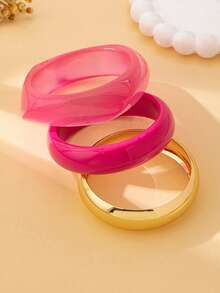 3件套时尚超大简约彩色手镯套装（女士款） - 金黃色 - 查看 5