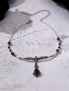 1 Pc Gothic Style Halloween Bat Choker Necklace - Dark Black Red Color Vampire Jewelry - Halloween Costume Party Jewelry For Women