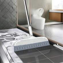 [Magic Broom Double-Sided] 1pc Pro Clean Magic Broom Double-Sided Silicone Scraper, Detachable Head Lightweight Plastic Handle For Easy Cleaning Of Hard Floors & Carpets, Ideal For Bathroom, Kitchen, Living Room, Broom Sweeping Floor - Grey - View 2