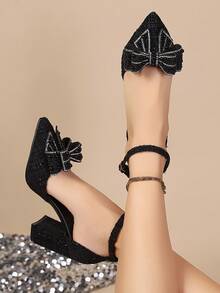 Fall/Winter 2025 Spring/Summer New Pointed Toe High Heel Sandals With Rhinestones, Bowknot Transparent Fairy Strap French Style,Elegant,Party