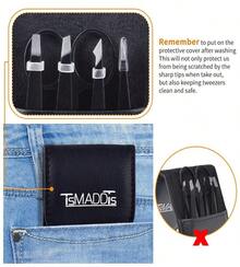 TsMADDTs 6 PCS Tweezers Set For Women, Eyebrow Tweezers With Curved Scissor For Ingrown Hair, Hair Plucking Daily Beauty Tools With Leather Travel Case - 摩卡棕 - 查看 6