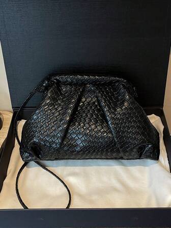 1 件女士复古简约仿编织纹理勃艮第大容量褶皱云形手拿包，适合派对、活动和日常装扮，时尚勃艮第包，灵感女士包