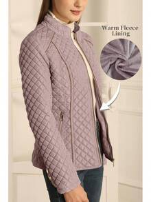 Women's Stand Collar Lightweight Quilted Puffer Padded Zip Coat Spring And Winter, Fashionable Warmth SGL2 - White Diamond - View 3