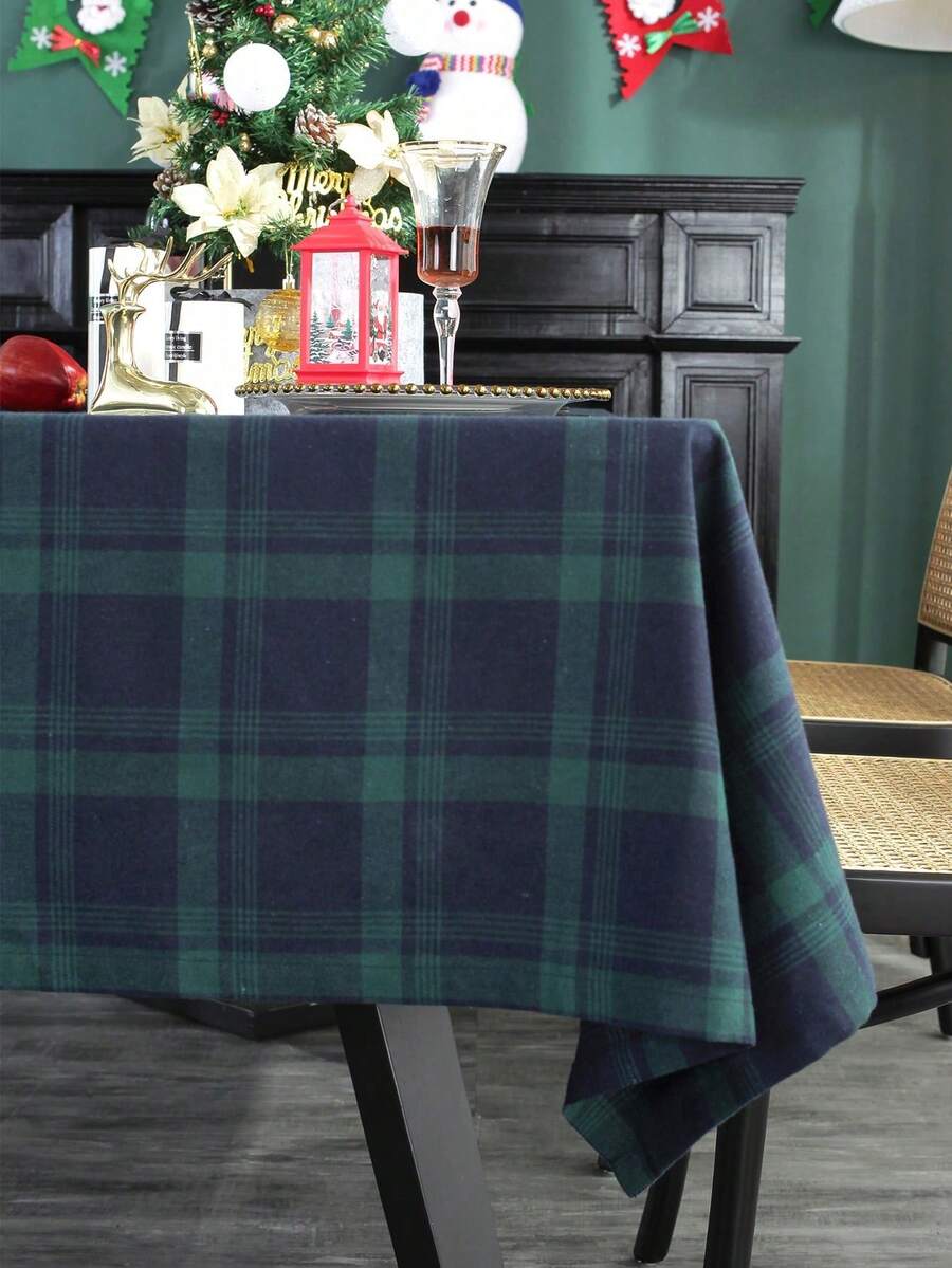 1pc Green Plaid Tablecloth, Classic Nordic Style Dining Table Decor, Suitable For Christmas, New Year Party, Dining Table, Coffee Table, Wedding, Home Decor