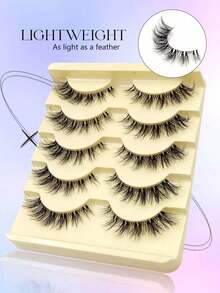 5 Pairs Manga Natural Wispy False Eyelashes - Clear Band Faux Mink Lashes Cat-Eye Shape, Natural Look For Everyday Glam - Reusable, Comfortable, Beginner Friendly Strip Lashes, Lashes, Eyelashes, Fake Lashes