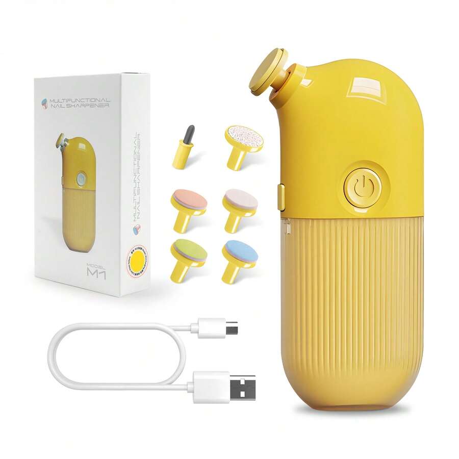 ANTSAY lima de uñas electrica, corta uñas adulto electrico,cuidado de uñas mujer, juego de cortaúñas 6 en 1, con cable de carga USB, bajo nivel de ruido, para niños y niñas de todas las edades - Amarillo - Ver 1