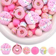 25/34pcs Donut & Cake Silicone Bead Set, Suitable For Jewelry Decoration Accessories, Earrings, Necklaces, Bag Chains, Phone Charms, Makeup Brushes, Keychains DIY Kit, Perfect For Holidays And Birthdays - Donut Cake Mix - View 1
