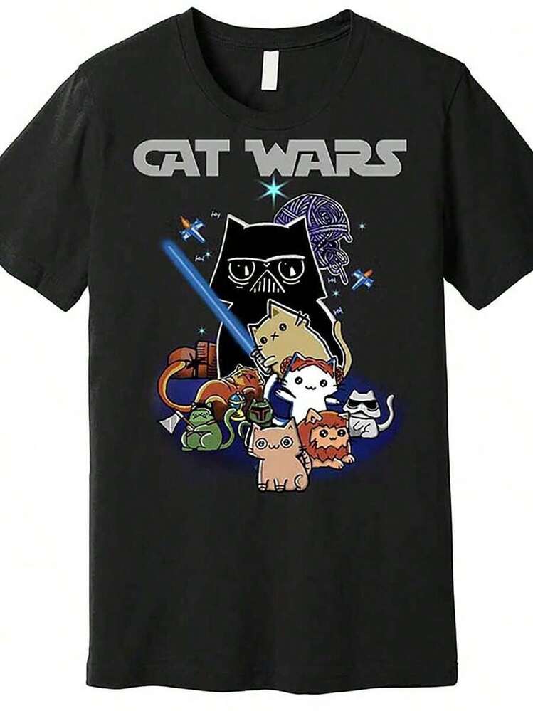 Camiseta de algodón de alta calidad con ilustración de amantes de gatos, gato  maullido, camiseta divertida de manga corta para hombres, serie de camisetas negras de 160G SSQ5 - Blanco - Añade 6