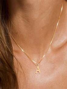 1pc Exquisite Fashion Jewelry Necklace, Stainless Steel A-Z,26 English Initials Pendant, Holiday, Suitable Women To Wear Daily Stainless Steel Letter Pendant Necklace - 黃金 - 查看 5