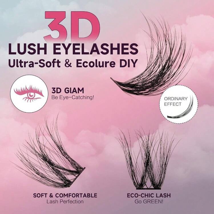 Lash Extension Kit 144 Pcs, 3D Lash Clusters 8 - 18D Curl Wispy Lash Clusters With 10ml And Seal Waterproof, 5ml Lash Remover, Lash Tweezers Eyelash Extensions Kit At Home Prism Kit - 熱辣! -Wispy-Prism Lush - 查看 2