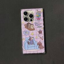 Lindo sofá de dibujos animados Perro Nuevo Cubo Agujero grande Teléfono móvil en ángulo recto Adecuado 16/15/14/13/12 Pro 14 15 16 Plus 12pro Superficie brillante Protección anticaída Vacaciones Cumpleaños - transparente - Ver 3