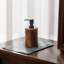 1pc Walnut Wood Pump Bottle, Luxury Hotel Shower Gel, Shampoo, Lotion, Hand Wash Dispenser