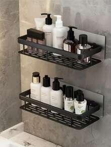 1个/2个壁挂式淋浴架，大容量，铝合金材质，无需钻孔即可安装，粘贴式浴室淋浴架，浴室和厨房悬浮架，节省空间，易于安装，可存放洗漱用品、化妆品和杂物，光滑表面，适用于卫生间、浴室、梳妆台、淋浴房、储物架、收纳整理等浴室用品。 - 多色2 - 查看 6