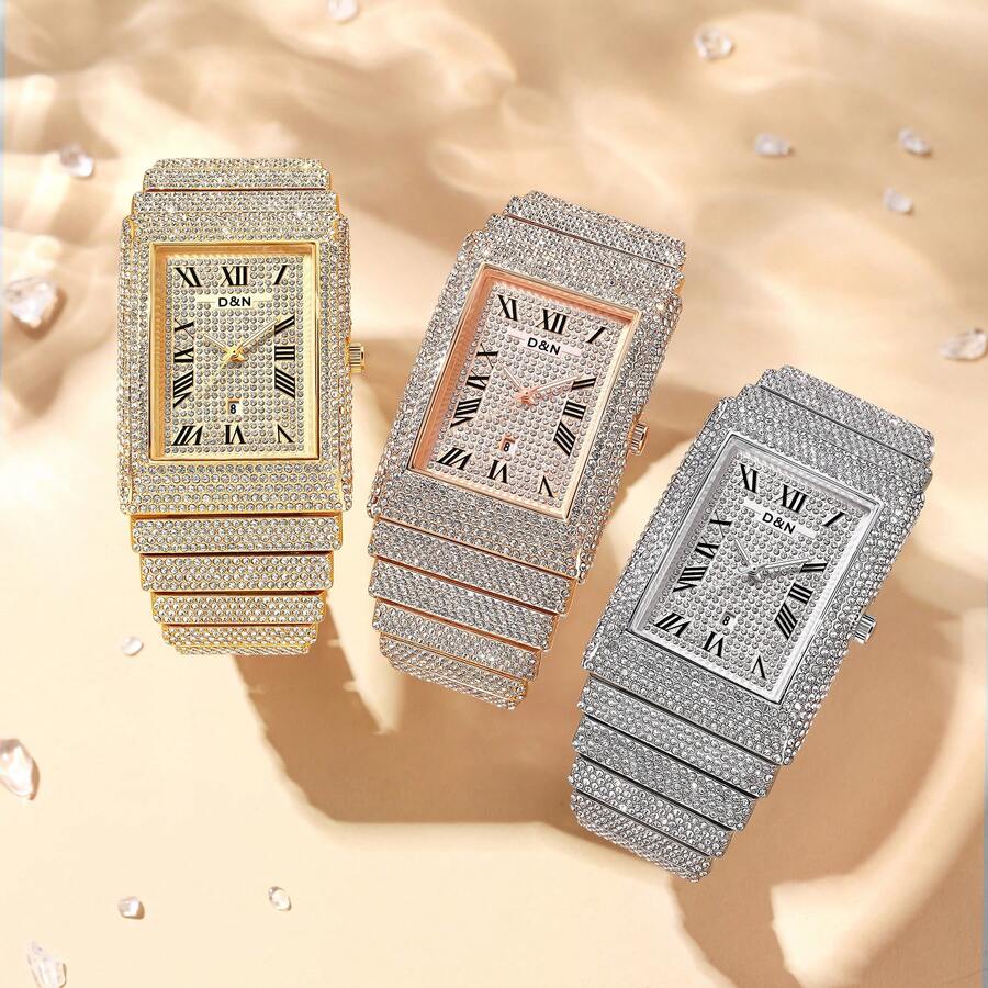 DAYAND NIGHT 1pc Women's Silver Luxury Party Rhinestone Watch Stainless Steel Strap Fashion Waterproof Quartz Watch