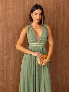 Long Dress Bridesmaid Wedding Party Graduation Party Cocktail Formal And Evening Wedding Guest Prom - Màu xanh Ô liu - Xem 2