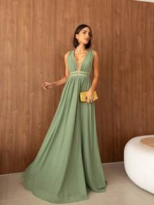 Long Dress Bridesmaid Wedding Party Graduation Party Cocktail Formal And Evening Wedding Guest Prom - Màu xanh Ô liu - Xem 3
