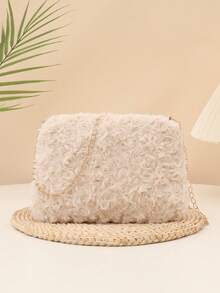 Elegant Furry Women's Handbag, Cute Plush Rose Shaped Fabric Shoulder Bag, New Autumn/Winter Fluffy Chain Crossbody Bag, Solid Color Furry Bag, Fashion Versatile Sweet Lady Shoulder Bag