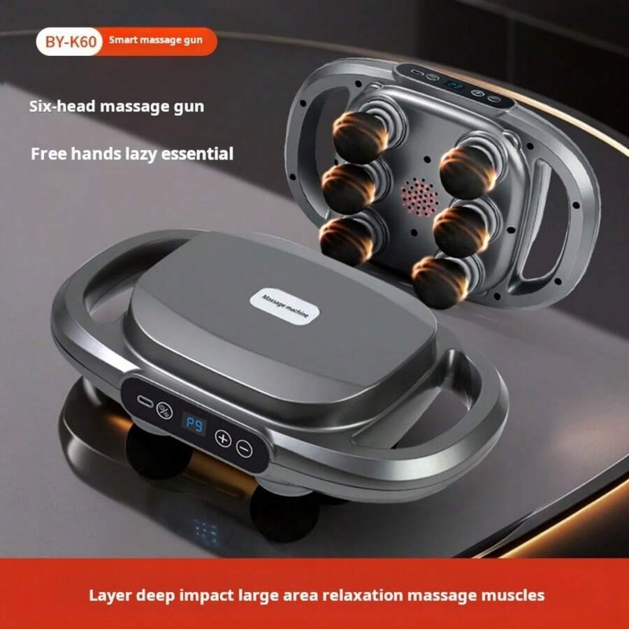 6支装智能按摩枪，Type-C充电（2000mAh锂电池），高功率输出，强劲驱动力，低噪音，LED显示屏，9种模式，20级强度调节，适用于不同身体部位，父亲节、母亲节和情人节的完美礼物
