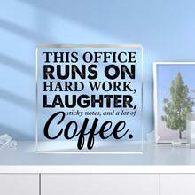 1 đồ trang trí máy tính để bàn hình vuông truyền cảm hứng, "Làm việc chăm chỉ, cười thường xuyên" kèm giấy nhớ và cà phê, quà tặng khích lệ - Lý tưởng cho Giáng sinh và năng suất làm việc tại văn phòng - đồ trang trí - Xem 6