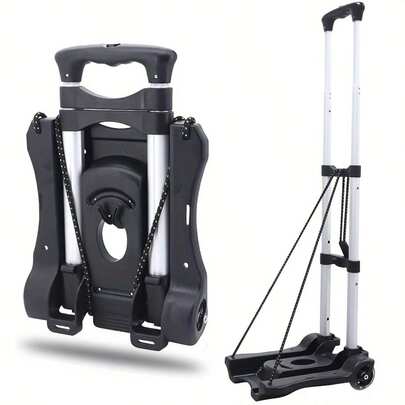 1pc, Small Folding Hand Truck Dolly With 2 Wheels, Lightweight Aluminum Foldable Luggage Cart, Collapsible Cart Portable Dolly For Airport Travel And Moving Use, Ideal For Home, Office And Travel, Lightweight , Compact Storage, Easy Maneuverability, Versatile Multi-Scenario Helper For Shopping, Loading And Errands, Space-Saving Design, Smooth-Glide Wheels, Ergonomic Handle, Secure Latch, Reinforced Aluminum Frame, Scratch-Resistant Finish, Travel-Ready And Airport-Friendly, Maintenance- , Dependable Compact Cart, Black