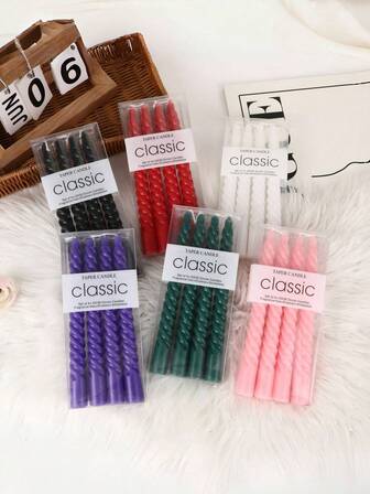 8 piezas 2025 Nuevas velas en espiral francesas de colores, velas en gradiente de color Morandi, velas largas, adecuadas para restaurantes, hoteles, salas de estar, dormitorios. Juegos de cena romántica y decoraciones de boda, fiestas y decoración del hogar. Candelabros sin humo y sin olor para cenas a la luz de las velas, decoración de restaurantes. Regalos para cumpleaños y graduación (24 colores opcionales)