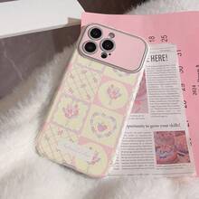 Leather Fashion Patchwork Elements Phone Case GUCADI 1pc Raspberry Plaid & Floral Pattern Patchwork Phone Case Compatible With IPhone 15, 16 Pro Max, 11, 14, 12 Fresh And Clean, Full Coverage, Leather Texture Spring Gift Anniversary Birthday Flower - Multicolor - View 7