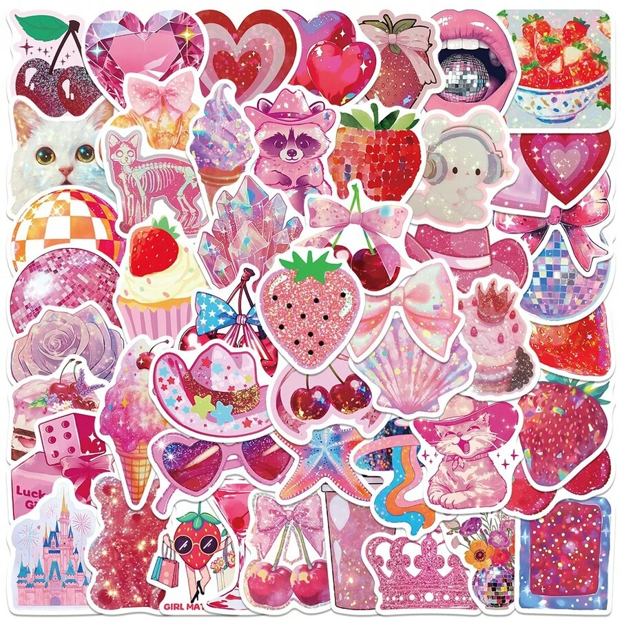 50pcs/Pack Magenta Y2K Graffiti Stickers, Suitable For Water Bottles, Laptops, Skateboards, Vibrant Aesthetic Graffiti Set, For Diaries, Scrapbooks, Party Supplies, Great For Winter, New Year