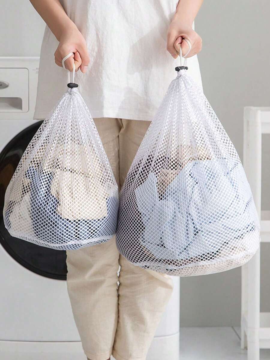 1 件装带抽绳和蜂窝网的洗衣袋(适用于精致衣物)、加厚细网洗衣机袋、悬挂式洗衣篮、多功能衣物收纳网袋、壁挂式换衣服袋、大号脏衣篮 - 彩色 - 查看 1