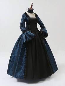 Victorian Palace Dress, European & American Medieval Palace Retro Dress, Lace Drawstring Arabian Long Dress For Birthday Party, Halloween Stage Performance Cosplay