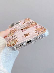 1pc Coffee Gingerbread Man Pattern, Airbag Transparent Anti-Fall TPU Phone Protective Case, Suitable As Holiday Gift Compatible With Apple XS/XS Max/XR/11 12 13 14 15 16 Pro/Pro Max/14 15 16 Plus, Unisex, Also Compatible With Samsung Phones